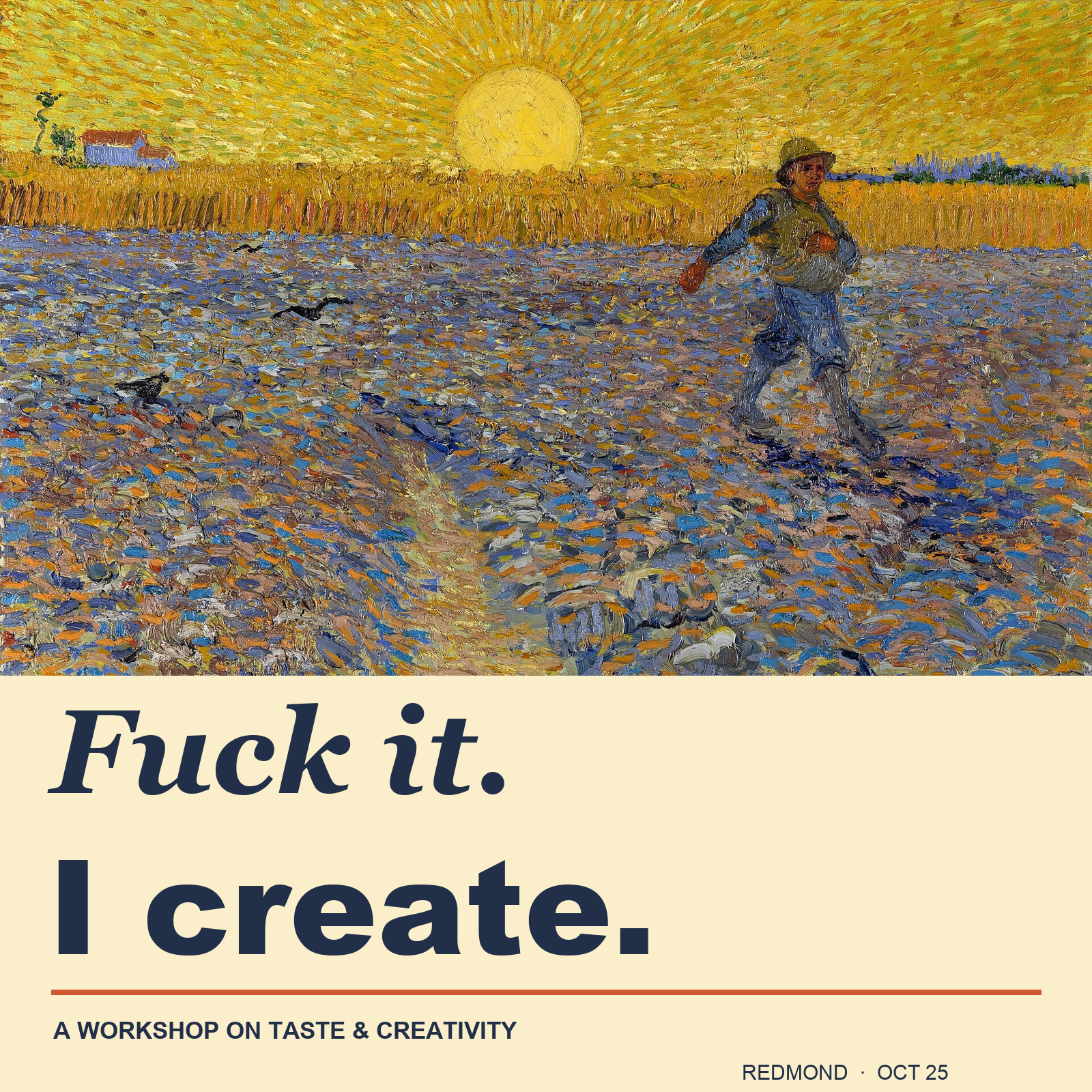 Original Luma event cover with a wheat-field painting and the workshop title